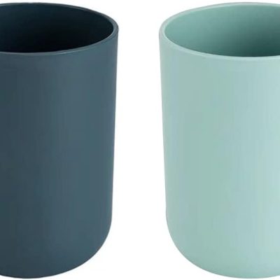 Simple Student Dormitory Plastic Toothbrush Cup Couple wash 2-Piece Set Solid Color Cups 300ml  (Dark Blue & Light Blue)