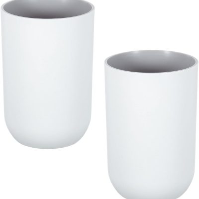 2Pcs Plastic Drinking Cups, Double Color Unbreakable Reusable Bathroom Cup Mouthwash Cup Toothbrush Tumbler Holder, Grey
