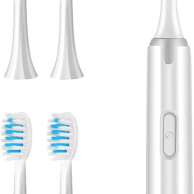 Electric Toothbrush for Adults, Waterproof Soft Bristle Sonic Toothbrush with 5 Replacement Brush Heads, Battery Powered Non-Rechargeable Cleaning Device for Household Oral Care