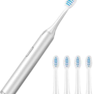 Electric Waterproof Adult Sonic Toothbrush with 5 Soft Brush Heads, Non-Rechargeable Battery-Powered Dental Cleaning Brush for Household Oral Care