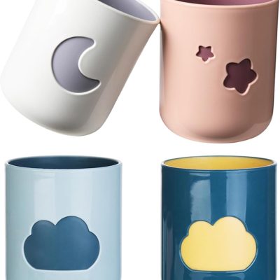 4 PCS Toothbrush Cup Toothpaste Holder Plastic Bathroom Tumbler Cups, Reusable Unbreakable Mouthwash Drinking Mug for Electric Toothbrushes, Floss, Razors