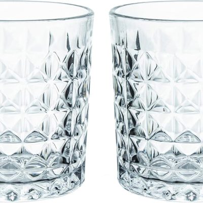 2 Pcs Diamond Embossed Clear Glass Mouthwash Cup Cups, Bathroom Brushing Cup, 8 Oz